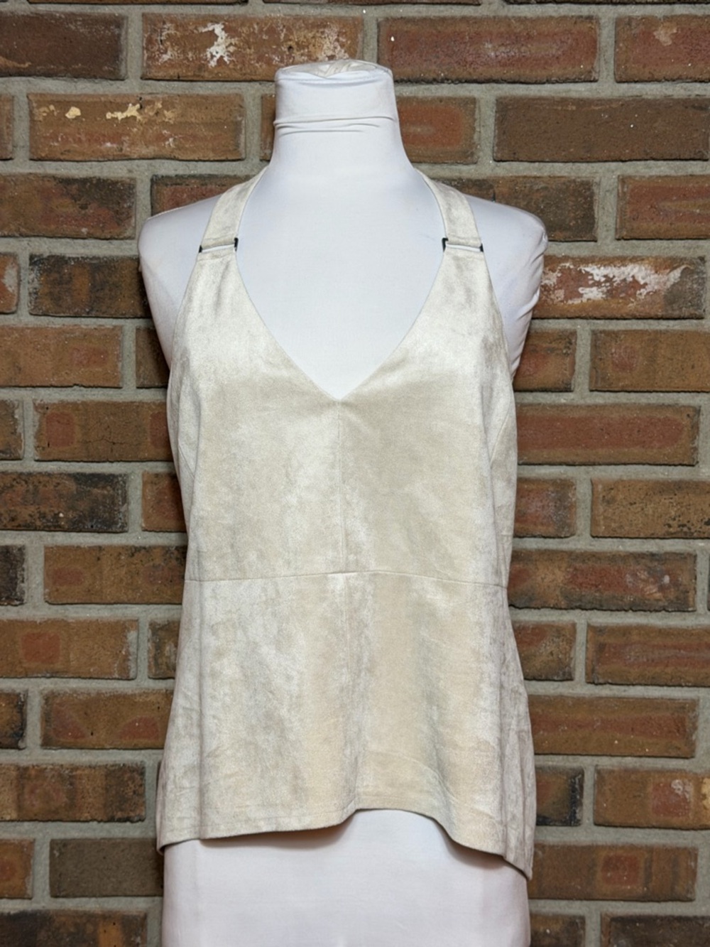 BCBGMAXAZRIA Beige Faux Suede Halter Top Sleeveless Size M